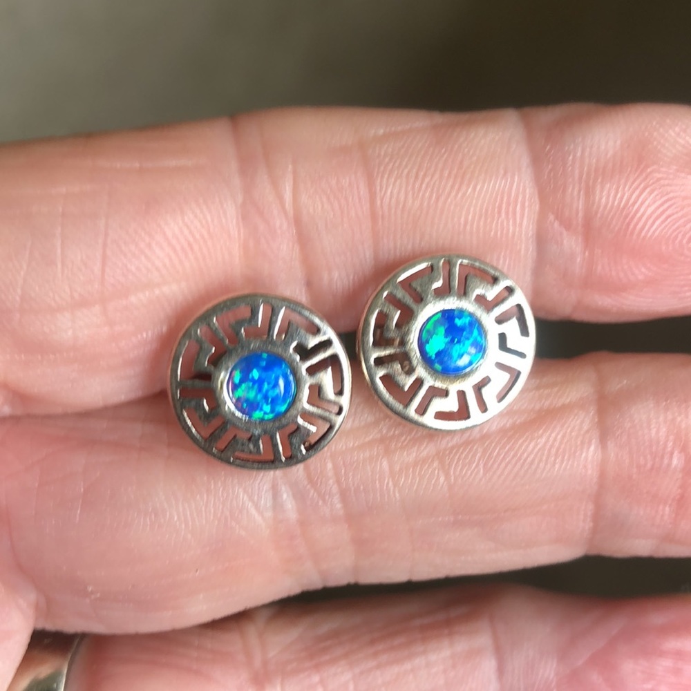 Sterling Silver Opal Greek Earrings - image 1